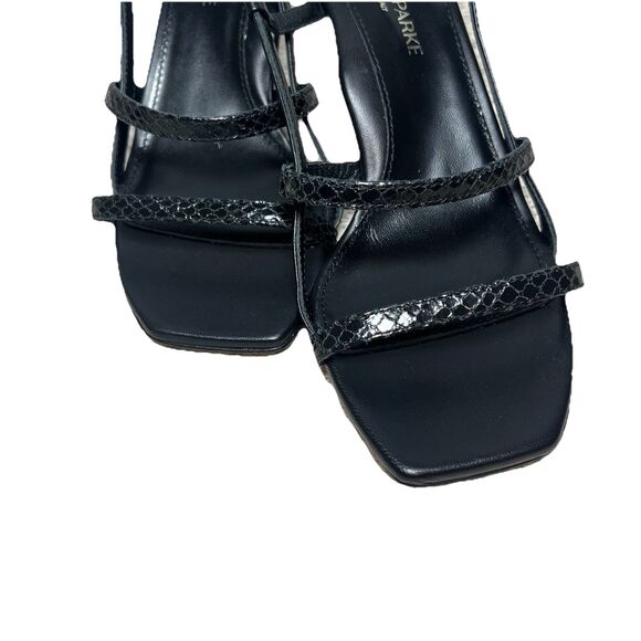 MARION PARKE Mitzi 70 Black Nappa Python Sandal Double Strap Slingback Sz 36/5.5 - Picture 2 of 11